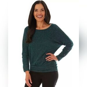 Apt 9 Women's Dark Teal Fuzzy Button Long Sleeve Top